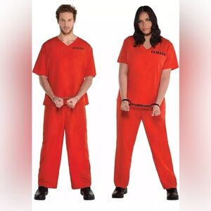 Incarcerated Orange Jumpsuit Prisoner Fancy Dress Up Halloween Adult Costume